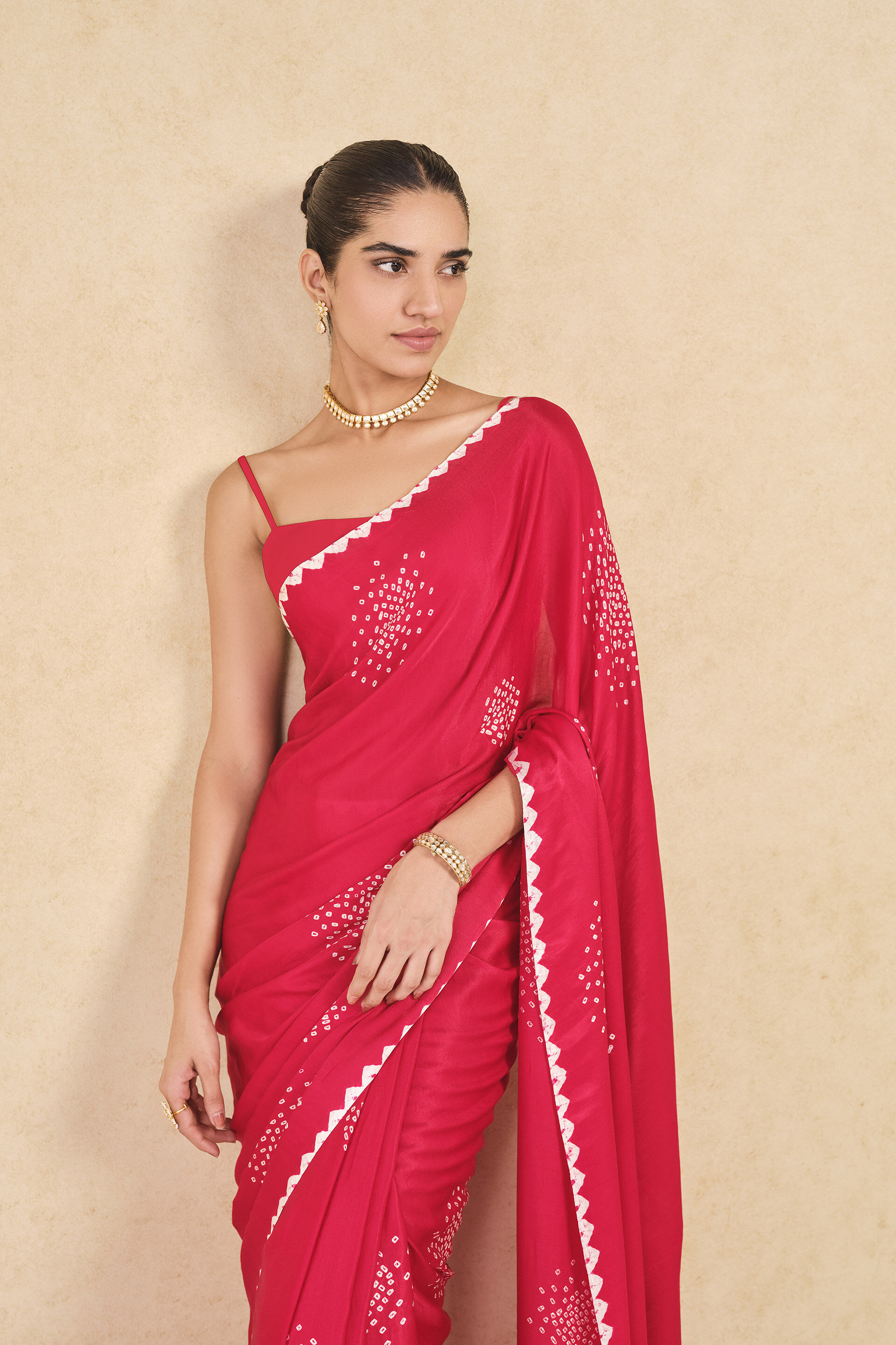 Maywa Handcrafted Bandhani Silk Saree - Red, Red, image 4